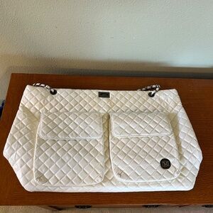 Badgley Mischka Diana Quilted Vegan Leather Tote Weekender Travel Bag White